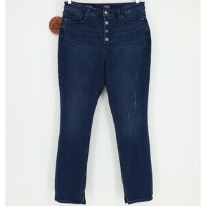 NYDJ Alina Legging Jeans Womens Size 14 Dark Wash Button Fly Lift Tuck Split Hem